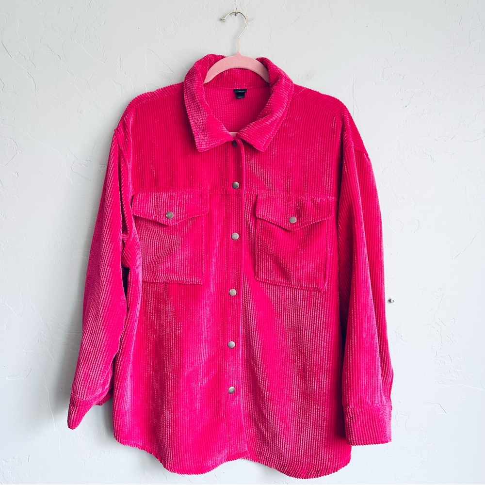 wild fable Pink Fuchsia Wide Wale Corduroy Buttun Up Shirt Shacket Large‎ EUC
